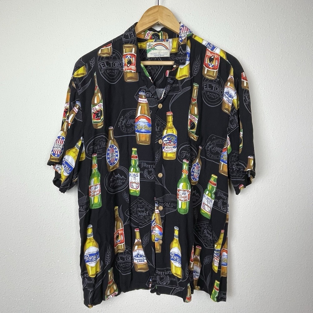 Paradise Found XXL Hawaiian‎ Shirt Beer Print Aloha Vacation Resort Novelty
